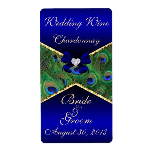 Royal Blue Peacock Weddenschap Wine Label (Voorkant)