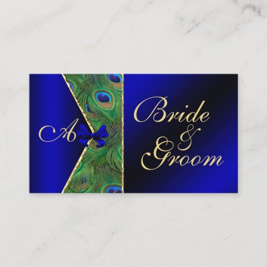 Royal Blue Peacock Wedding Bridal Visitekaartje Informatiekaartje (Voorkant)
