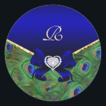 Royal Blue Peacock Wedding Gift Seal Ronde Sticker<br><div class="desc"></div>