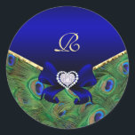 Royal Blue Peacock Wedding Gift Seal Ronde Sticker<br><div class="desc"></div>