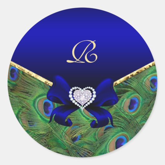 Royal Blue Peacock Wedding Gift Seal Ronde Sticker (Voorkant)