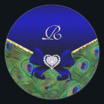 Royal Blue Peacock Wedding Gift Seal Ronde Sticker<br><div class="desc"></div>