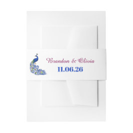 Royal Blue Peacock Wedding Invitation Belly Band Uitnodigingen Wikkel