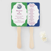 Royal Blue Peacock Wedding Program Set of Fans Handwaaier (Voorkant en achterkant)