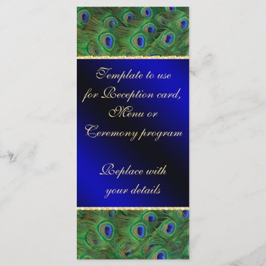 Royal Blue Peacock Wedding Programme Rack Kaart (Achterkant)