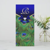 Royal Blue Peacock Wedding Programme Rack Kaart (Staand voorkant)