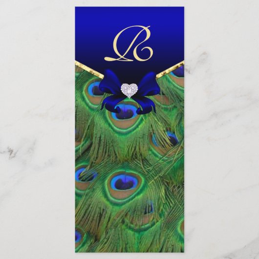 Royal Blue Peacock Wedding Programme Rack Kaart (Voorkant)