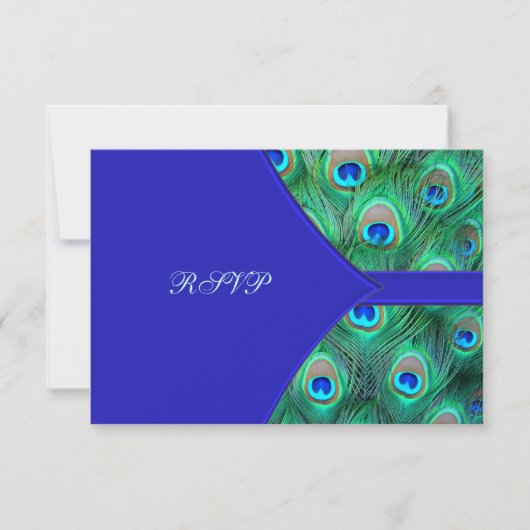 Royal Blue Peacock Wedding RSVP (Voorkant)