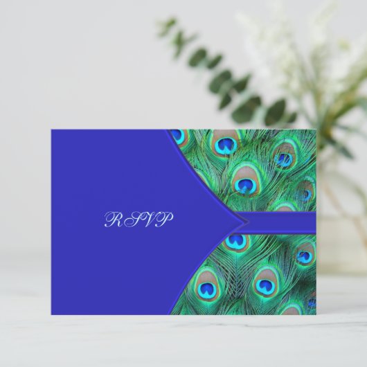 Royal Blue Peacock Wedding RSVP (Staand voorkant)
