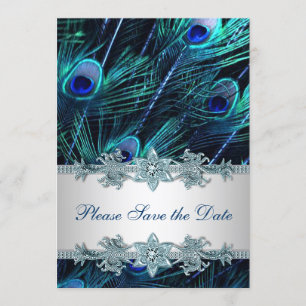 Royal Blue Peacock Wedding Save the Date