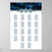 Royal Blue Peacock Wedding Seating Chart Poster (Voorkant)