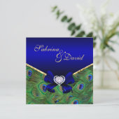 Royal Blue Peacock Wedding Uitnodiging (Staand voorkant)
