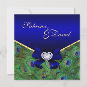 Royal Blue Peacock Wedding Uitnodiging