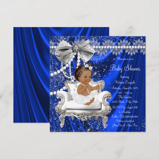 Royal Blue Pearl Chair Etnisch Meisje Baby shower Kaart (Voorkant / Achterkant)