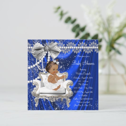 Royal Blue Pearl Chair Etnisch Meisje Baby shower Kaart (Staand voorkant)