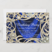 Royal Blue Pearl Glam Verjaardagsfeest Kaart (Achterkant)