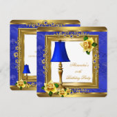 Royal Blue Pearl Gold Yellow Rose Birthday Party Kaart (Voorkant / Achterkant)