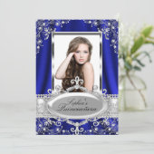 Royal Blue Pearl Silk Glamor Quinceanera Kaart (Staand voorkant)