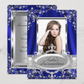 Royal Blue Pearl Silk  Glamor Quinceanera Kaart (Voorkant / Achterkant)
