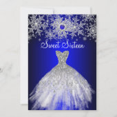 Royal Blue Pearl Silver Dress Snowflake Sweet 16 Kaart (Voorkant)