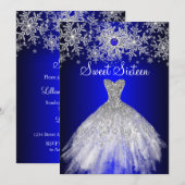 Royal Blue Pearl Silver Dress Snowflake Sweet 16 Kaart (Voorkant / Achterkant)
