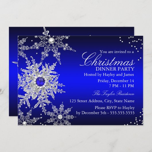 Royal Blue Pearl Snowflake kerstfeest Kaart (Voorkant / Achterkant)