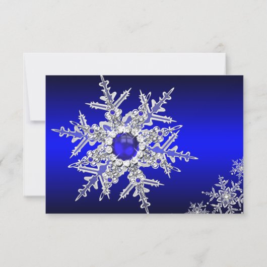 Royal Blue Pearl Snowflake Kerstfeest RSVP (Achterkant)