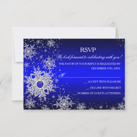 Royal Blue Pearl Snowflake Kerstfeest RSVP Kaartje (Voorkant)
