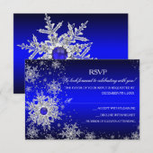 Royal Blue Pearl Snowflake Kerstfeest RSVP Kaartje (Voorkant / Achterkant)