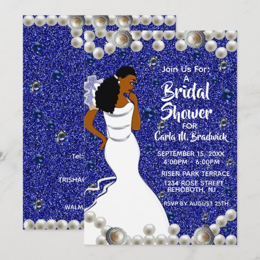Royal Blue Pearls Afro-Amerikaans Vrijgezellenfees Kaart (Voorkant / Achterkant)