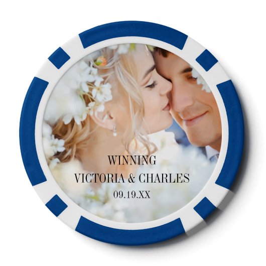 Royal Blue personaliseerde je foto bruiloft Favors Pokerchips (Achterkant)