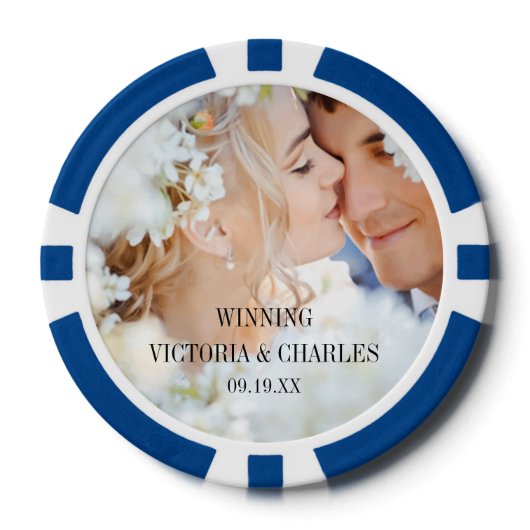 Royal Blue personaliseerde je foto bruiloft Favors Pokerchips (Voorkant)