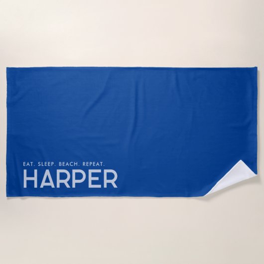 Royal Blue Personalized Slogan Beach Towel Strandlaken (Voorkant)