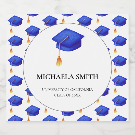 Royal Blue Pet Afstuderen Sparkling Wijnetiket (Enkel label)