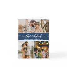 Royal Blue Photo Collage Thankful Script Wedding