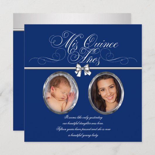 Royal Blue Photo Quinceanera Uitnodigingen (Voorkant / Achterkant)