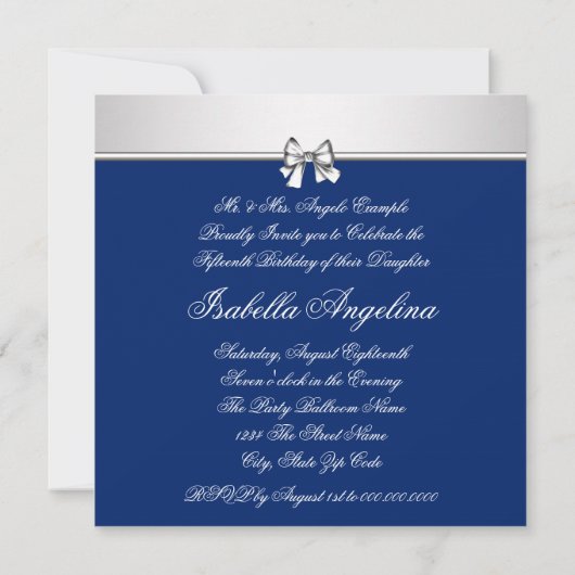 Royal Blue Photo Quinceanera Uitnodigingen (Achterkant)