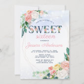  Royal Blue Pink Floral Sweet 16 Verjaardag Kaart (Voorkant)