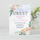  Royal Blue Pink Floral Sweet 16 Verjaardag Kaart (Staand voorkant)