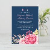 Royal Blue Pink Flower Garden Weddenschap Kaart (Staand voorkant)