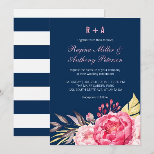Royal Blue Pink Flower Garden Weddenschap Kaart (Voorkant / Achterkant)