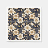 Royal Blue Plaid Beige Bloemen patroon Servet (Voorkant)