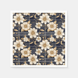 Royal Blue Plaid Beige Bloemen patroon Servet