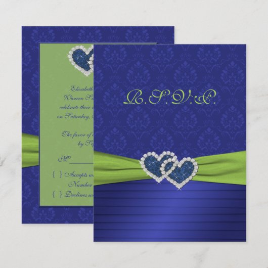 Royal Blue Pleats en Chartreuse RSVP-kaart RSVP Kaartje (Voorkant / Achterkant)