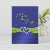 Royal Blue Pleats en Chartreuse Save the Date (Staand voorkant)