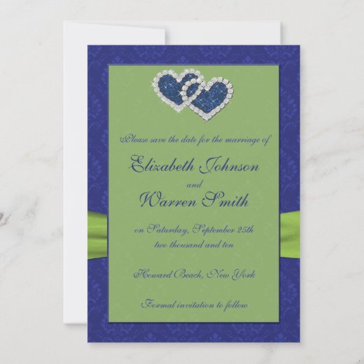 Royal Blue Pleats en Chartreuse Save the Date (Achterkant)