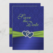 Royal Blue Pleats en Chartreuse Save the Date (Voorkant / Achterkant)