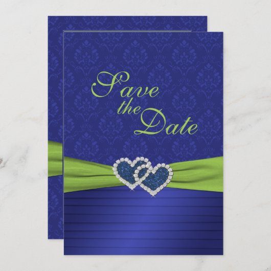 Royal Blue Pleats en Chartreuse Save the Date (Voorkant / Achterkant)