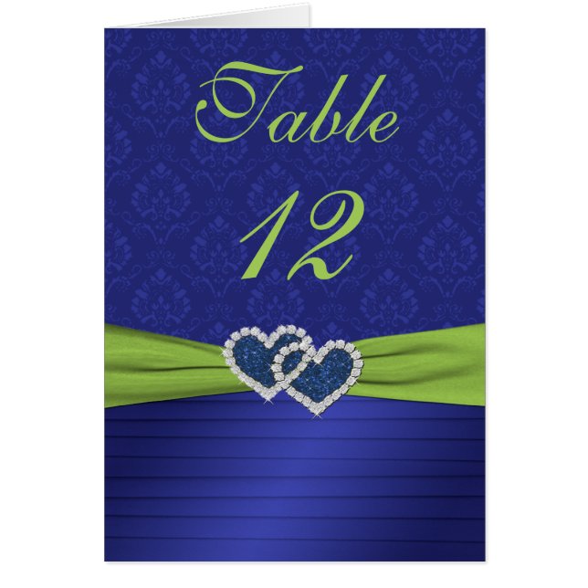 Royal Blue Pleats en Chartreuse Table Card (Voorkant)