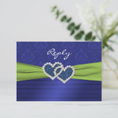 Royal Blue Pleats en Limoen reply Card - klein RSVP Kaartje (Staand voorkant)
